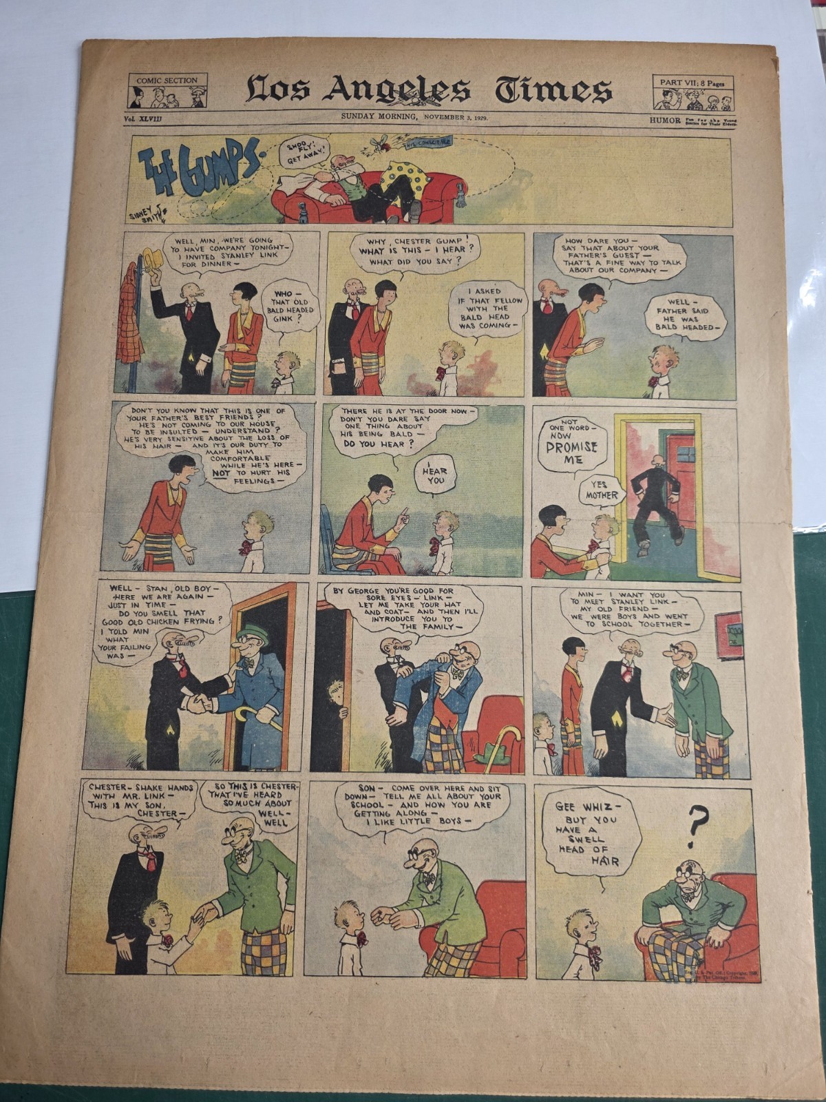 Los Angeles Times Comic Section Nov 1929 Gumps Betty Gasoline Alley Harold Teen 