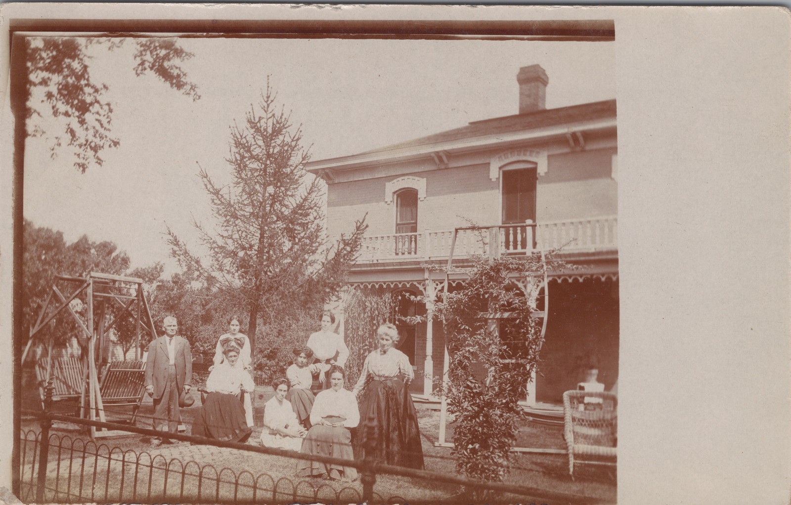 RPPC Family Group Portrait Victorian House Yard Real Photo Postcard c1910 RPPC Family Group Portrait Victorian House Yard Real Photo Postcard c1910