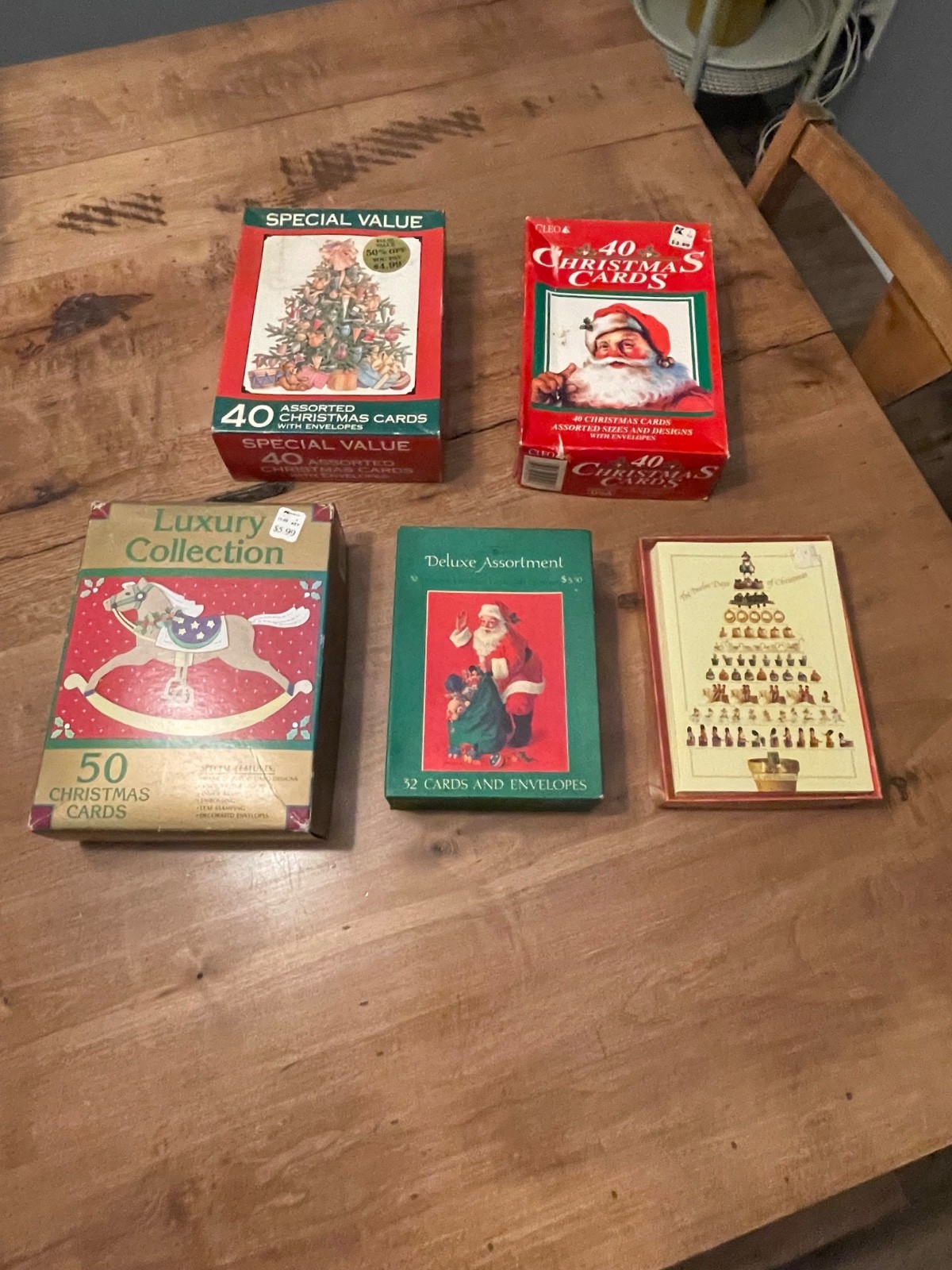 vintage Christmas cards, lot of five boxes large variety