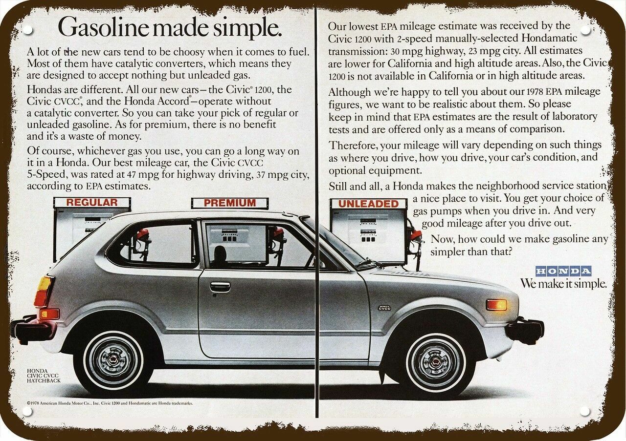 1978 HONDA CIVIC CVCC Hatchback Car Vintage-Look DECORATIVE REPLICA METAL SIGN 1978 HONDA CIVIC CVCC Hatchback Car Vintage-Look DECORATIVE REPLICA METAL SIGN