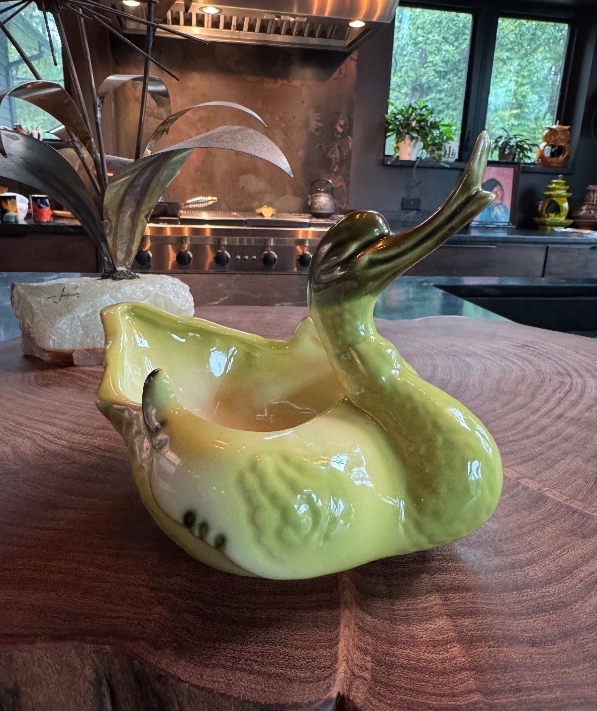 1950s Hull Pottery Chartreuse Duck Planter 1950s Hull Pottery Chartreuse Duck Planter