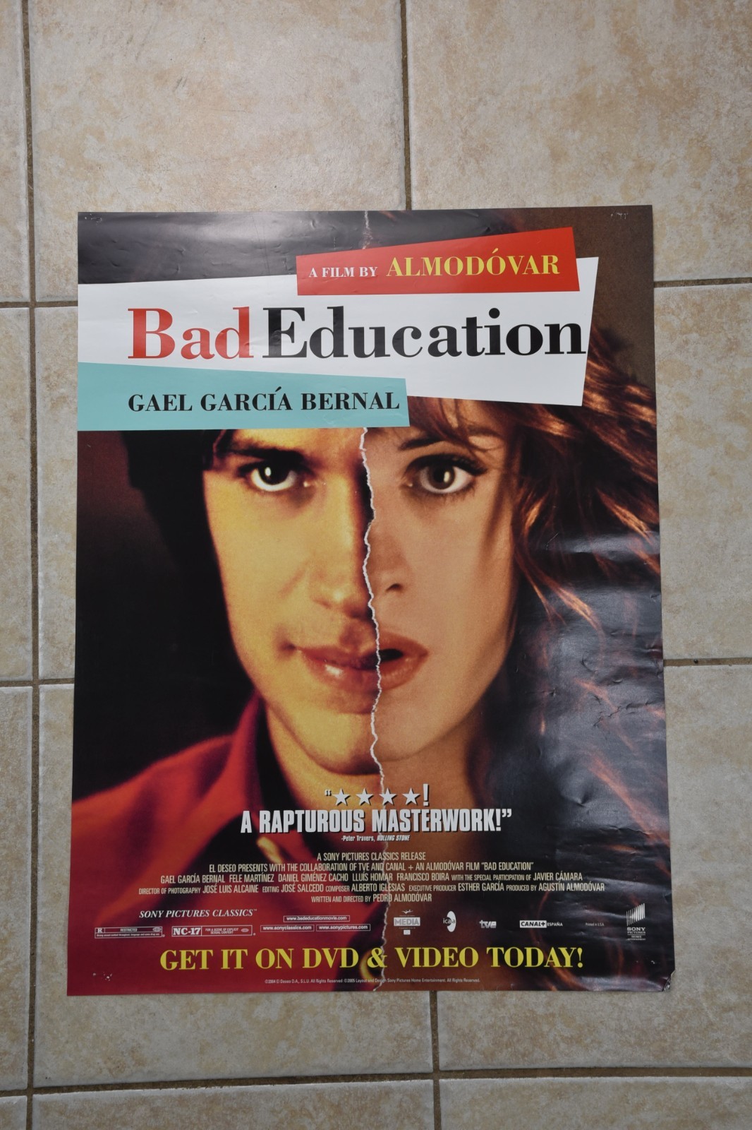 Vintage Bad Education DVD Video Ad Poster Gael Garcia Bernal Almodovar Sony