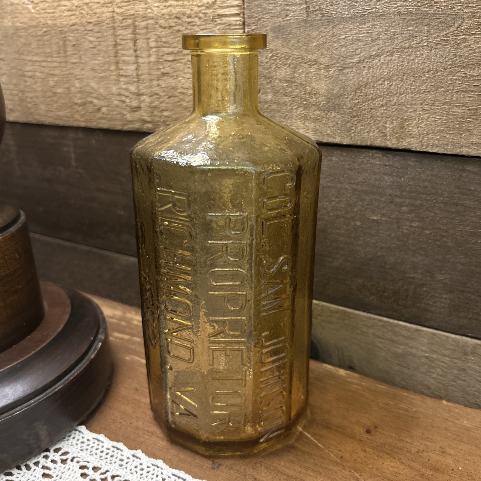 A Lancaster Indian Vegetable Jaundice Bitters Col. Sam Johnson Amber bottle 8”