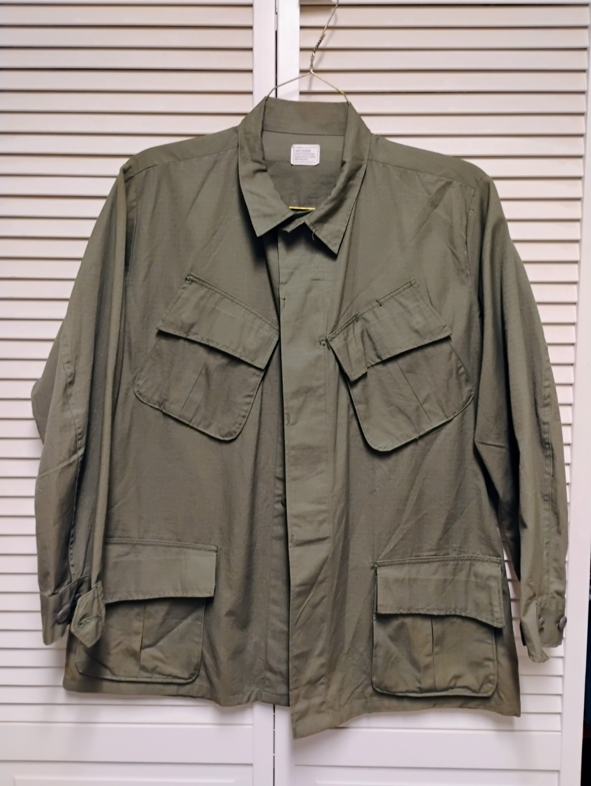 US Army Coat, Vietnam 1969, Poplin OG, Rip Stop, Unissued Lg-Reg Exec Cond