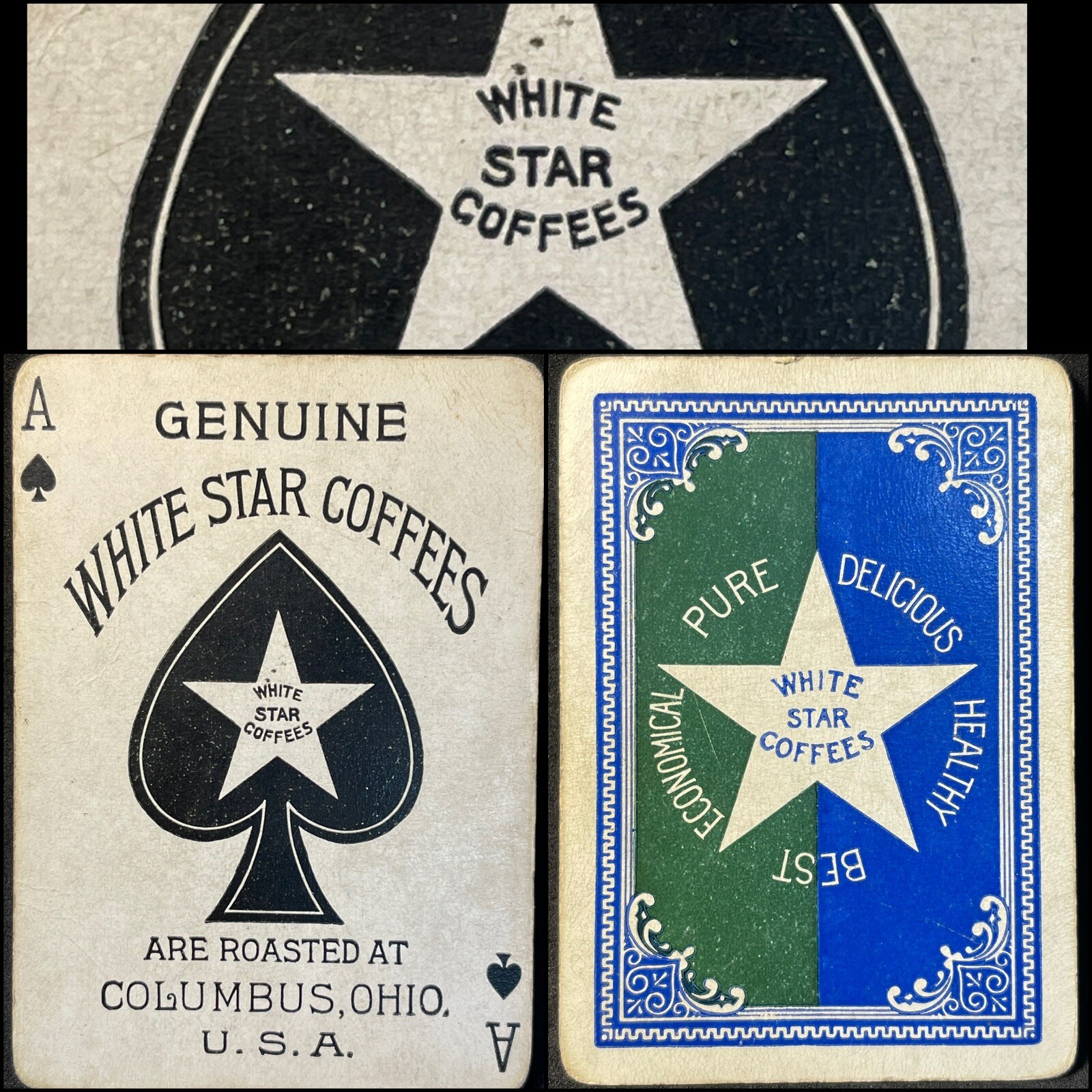 c1905 White Star Coffee Playing Cards Antique Java Poker Columbus Deck Low Grade