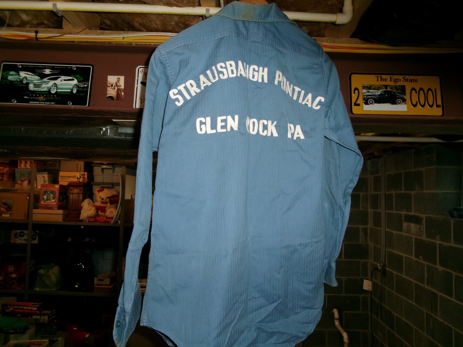 RARE  1950\'S STRAUSBAUGH PONTIAC DEALERSHIP MECHANICS SHIRT/HAT GLEN ROCK PA