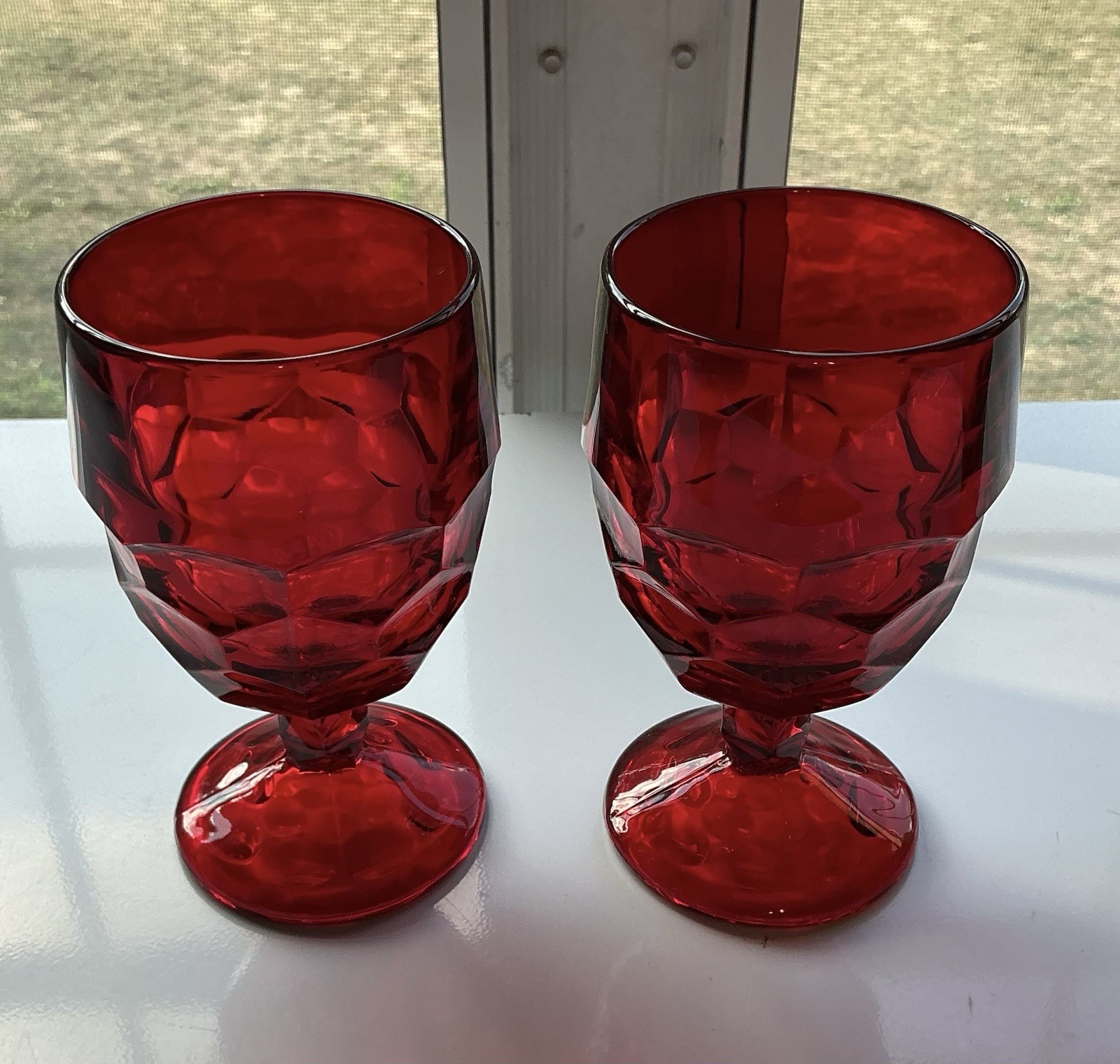 SET -2- VTG Viking Ruby Red Glass Georgian Water Goblets 5-3/4in H. PRISTINE