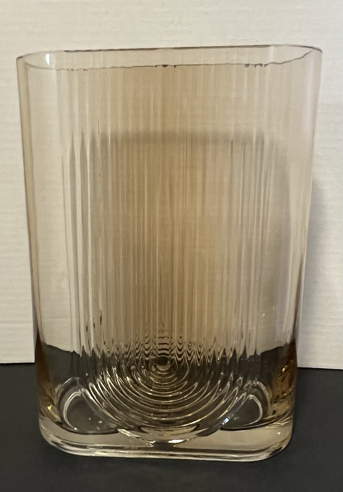 Vintage Morena Glass Vase Rectangular Amber Tint Vertical Ribbing 10”x7”