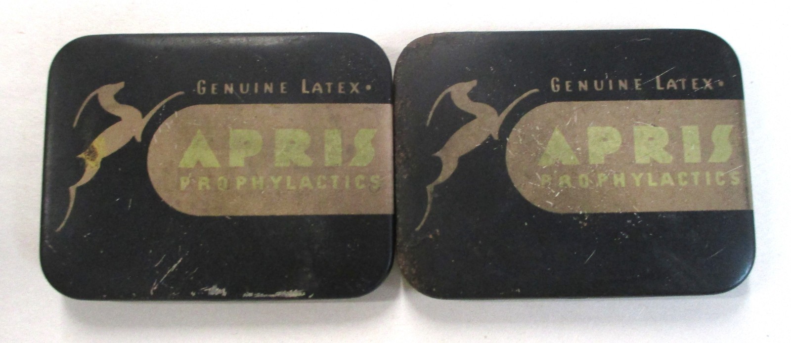 2 VINTAGE GENUINE LATEX APRIS PROPHYLACTIC TIN