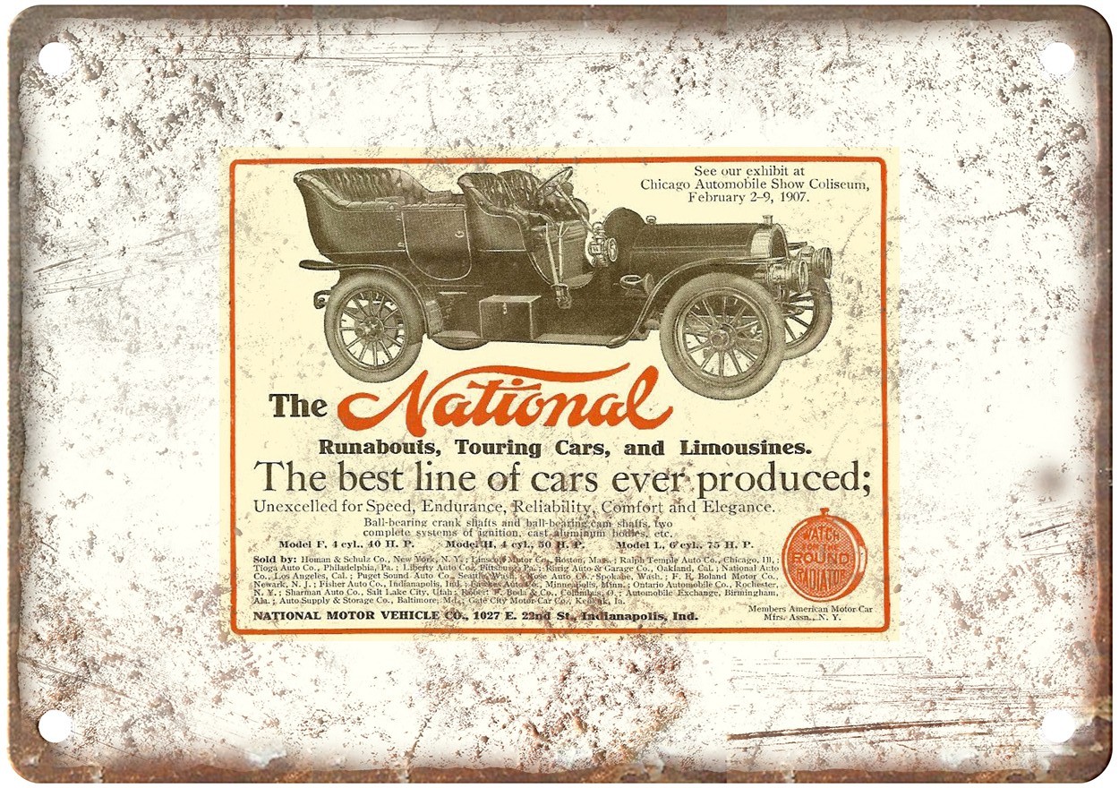 1907 National Vintage Automobile Ad Retro Look Metal Sign AM9046