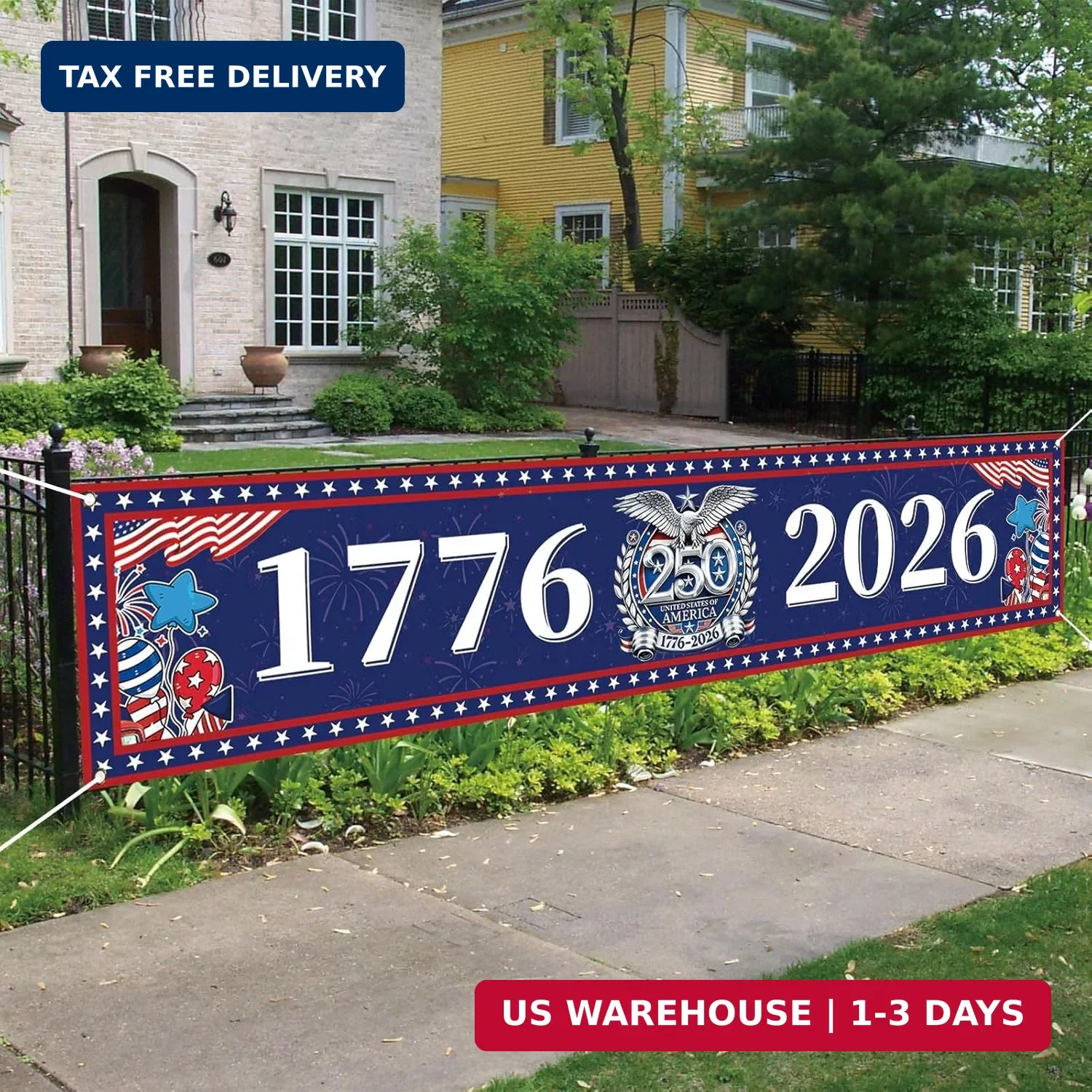 Large Patriotic 250th Anniversary American Flag Banner for Fence 1776-2026