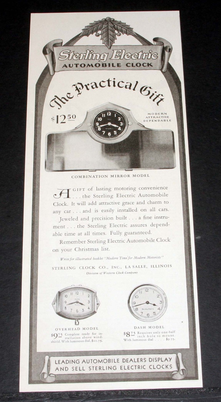 1931 OLD MAGAZINE PRINT AD, STERLING ELECTRIC AUTOMOBILE CLOCK-A PRACTICAL GIFT