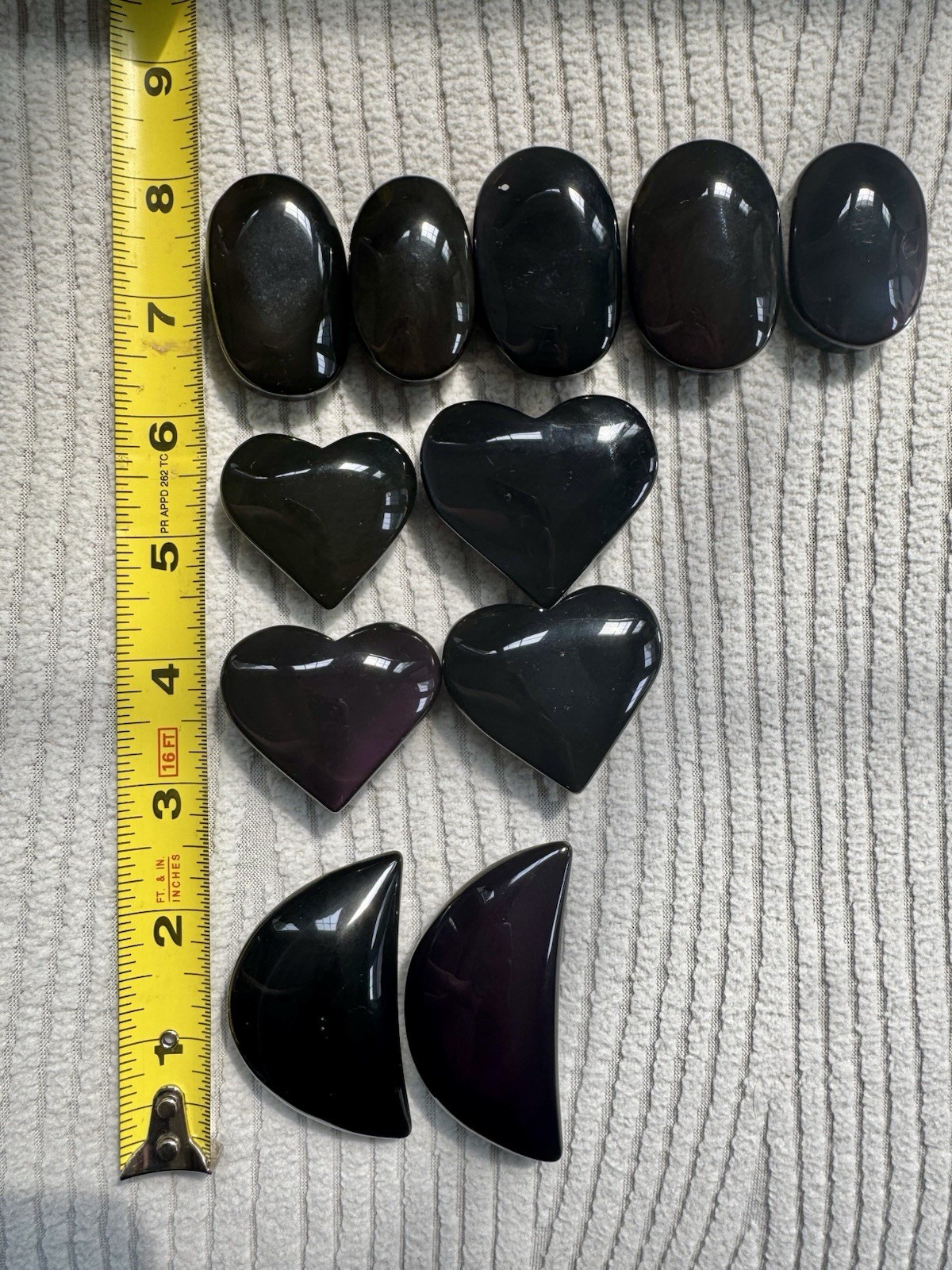 Clearance Sale Of Rainbow Obsidian Carvings (5 Palms, 4 Hearts, 2 Moons)