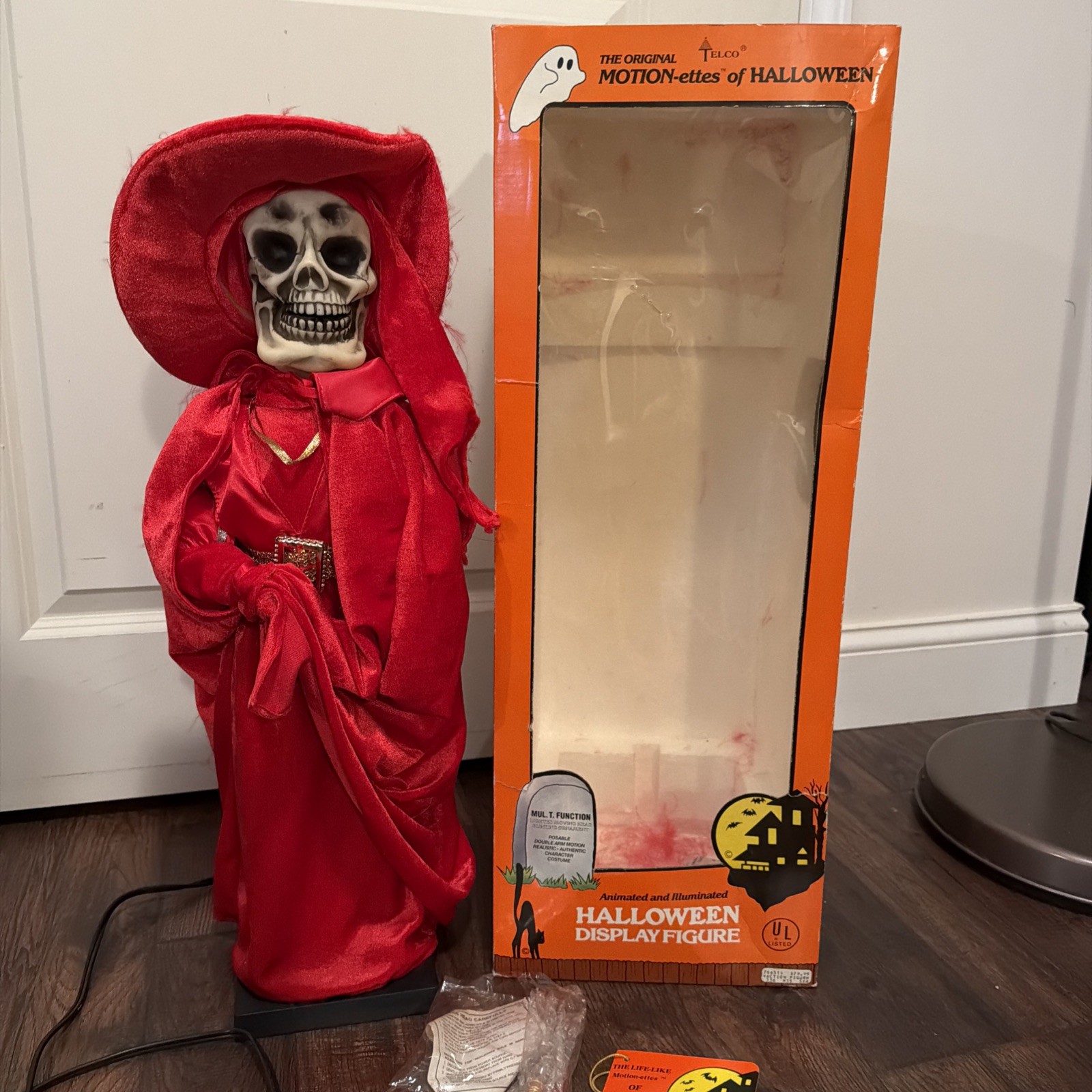 Vintage 1986 Telco Motion-Ettes Animated Halloween Figure Red Skeleton Phantom