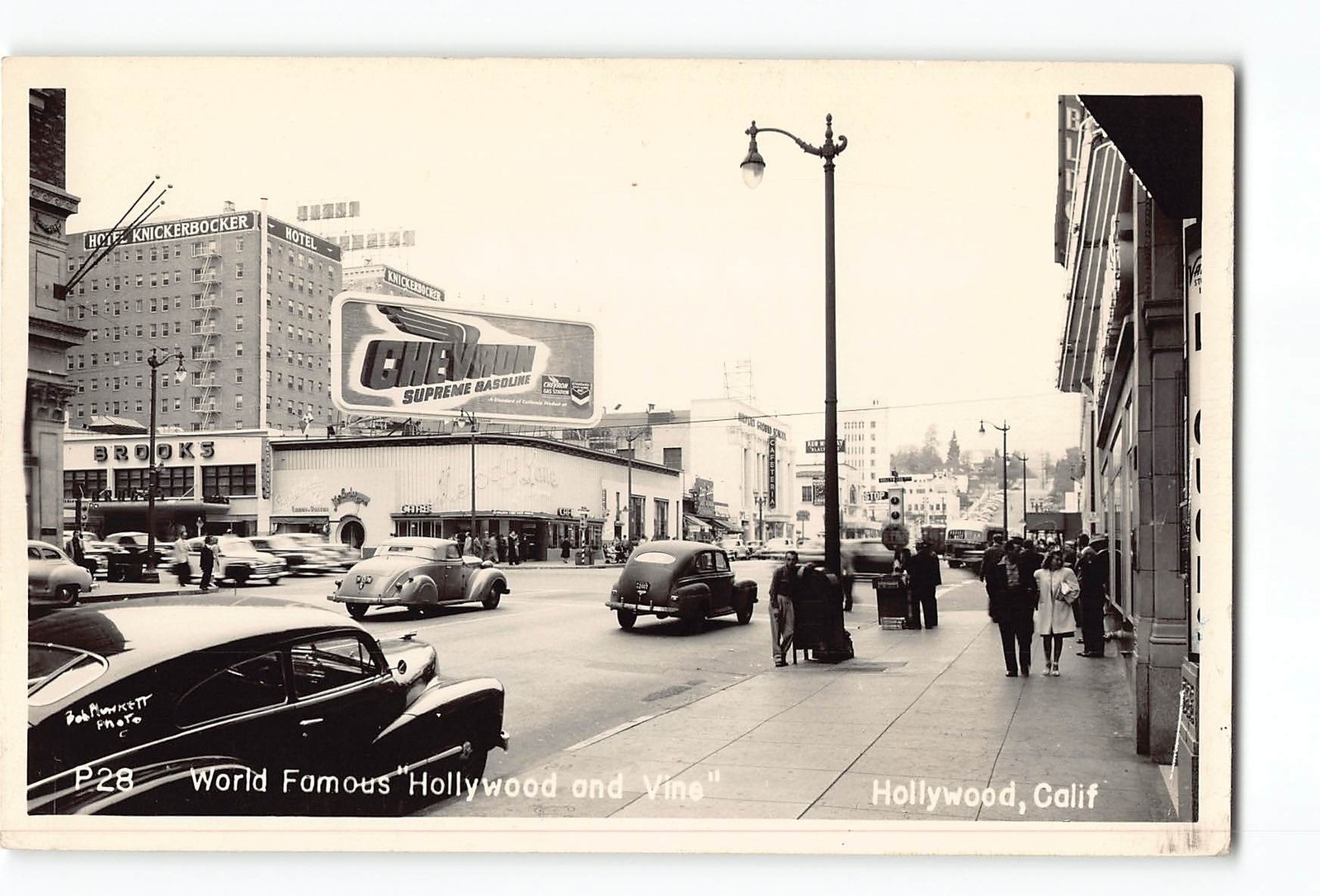 Hollywood CA RPPC Photo 1930-50 Hollywood And Vine Street Scene Chevron Sign