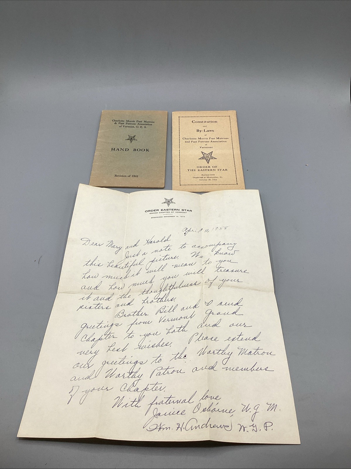 1930-1950’s Grand Order of the Eastern Star of Vermont Ephemera Lot