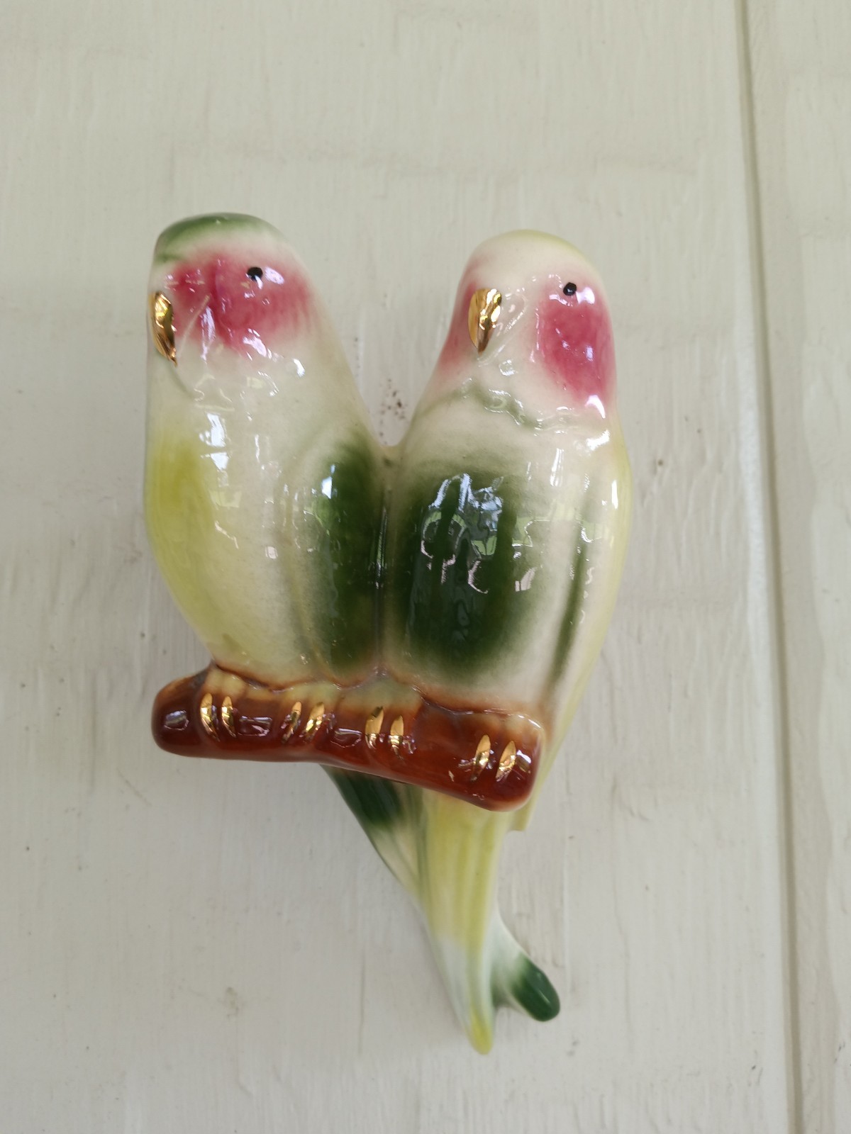 Vintage Royal Copley Parakeet Wall Pocket Planter Two Parakeets On Branch