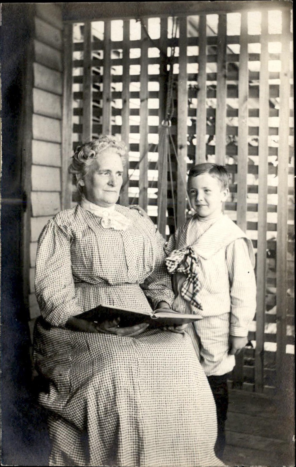 Woman Grandmother and boy with book c1910 FINE Real Photo Postcard bhn