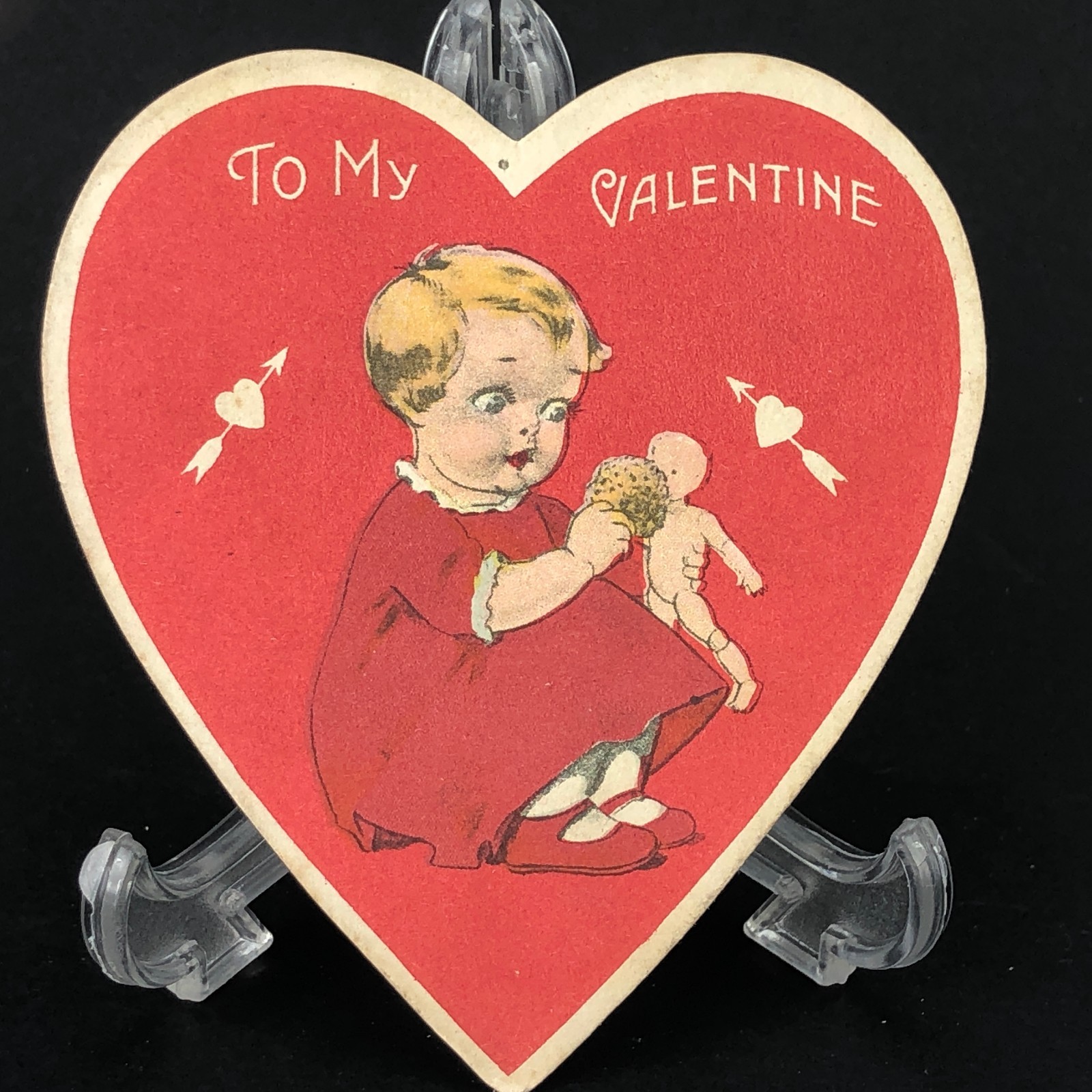 Valentines Card Girl Bathtime German Bisque Doll Toy Old Vtg Antique 1920s 30s