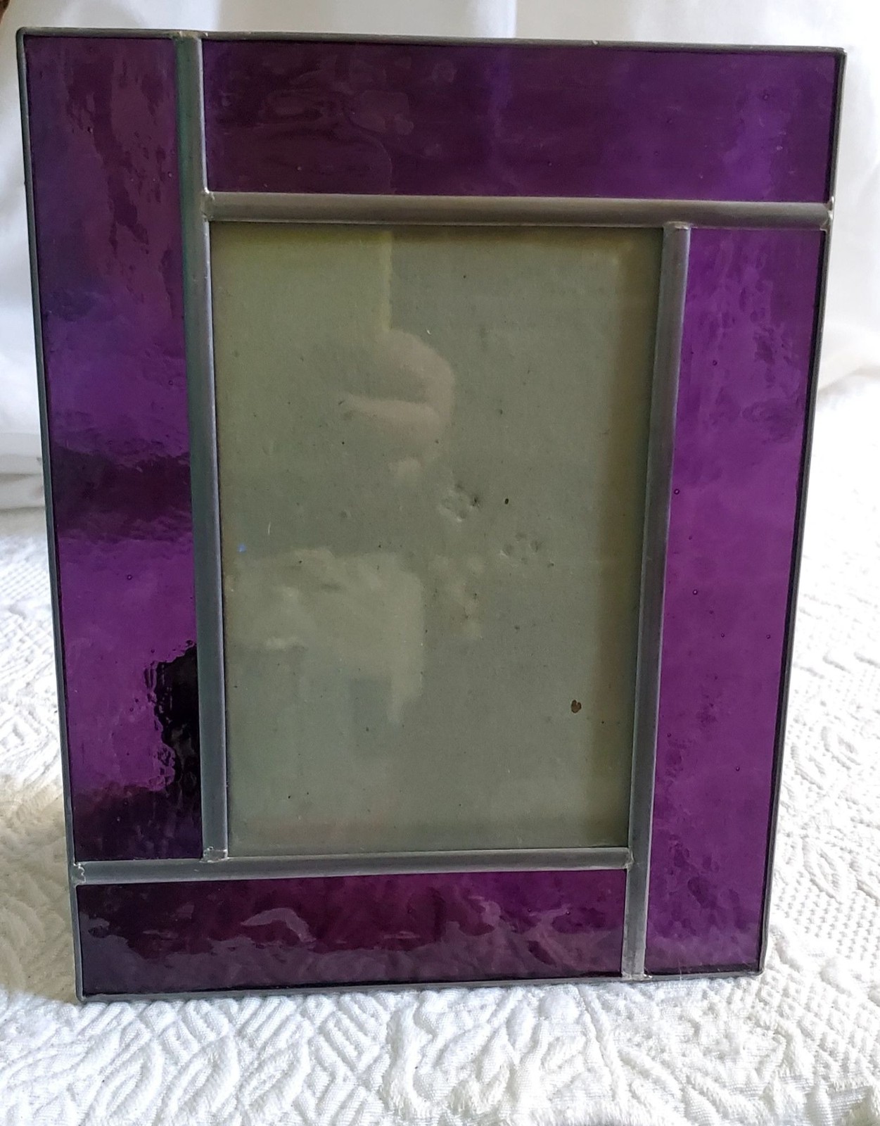 Vtg Carr Photo Art Frame Purple Stained Glass Leaded Easel 7x9 Cathedral Gothic 