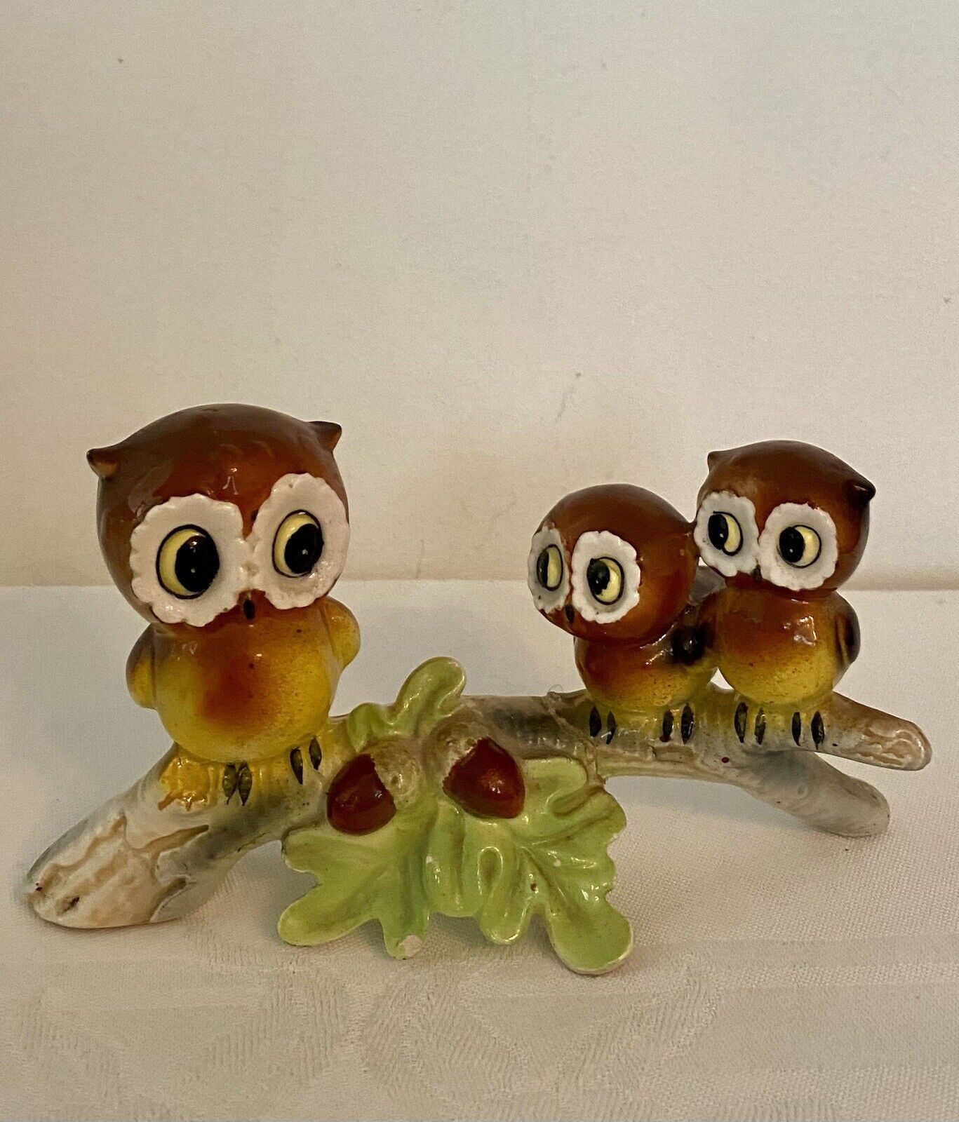 Vintage Josef Originals 3 Owls on a Branch Mama Babies Japan Repair on Branch