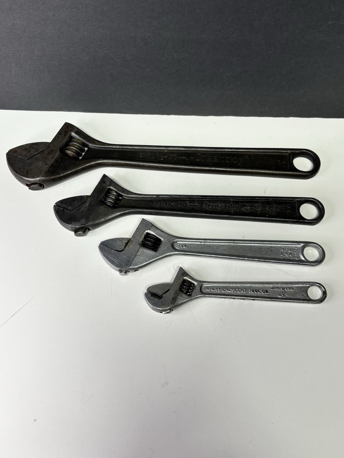 4 Vntg USA Adjustable Wrenches Crescent Crestoloy 12”10”6” &8” Stanley Handyman