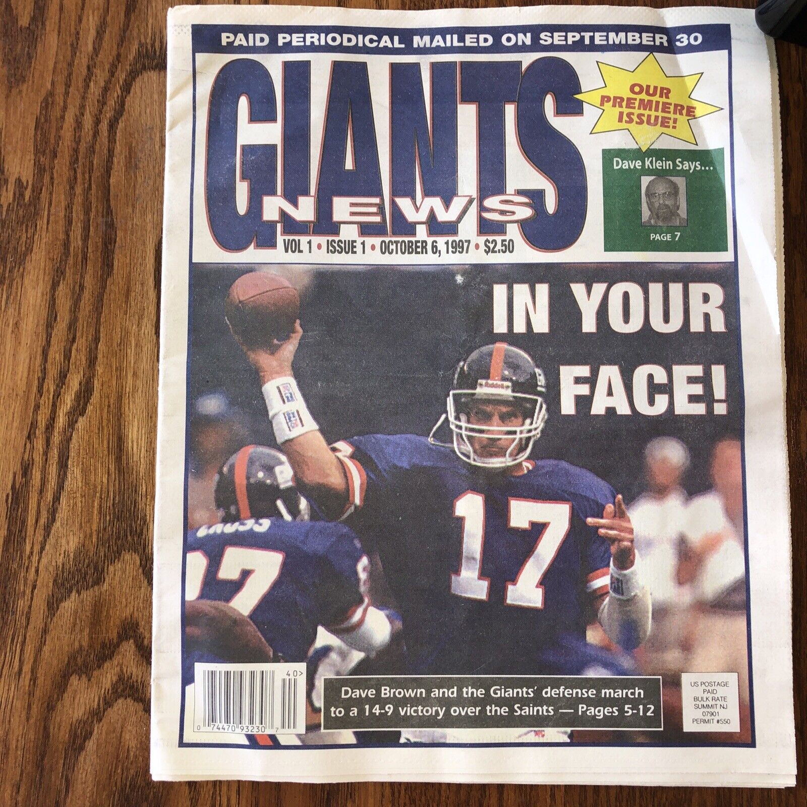 1997 October  6 NY  Giants - Vol.  1, Issue 1, Good Cond. .