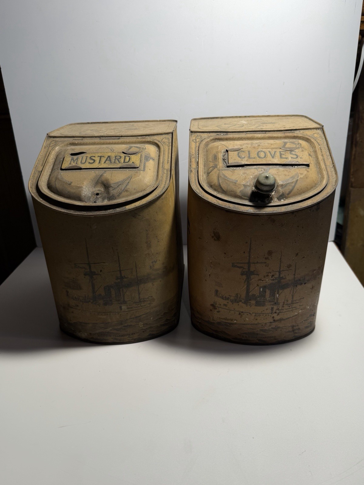 Spanish American War Spice Tins White Squadron U.S.S. San Francisco Ship
