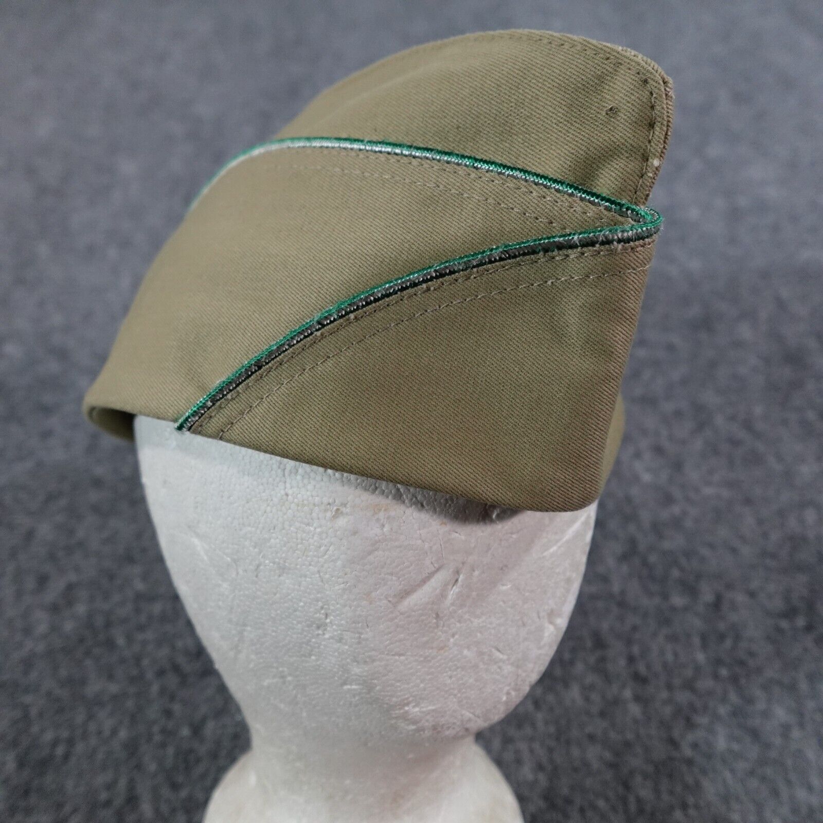 WW2 US Army Officers Tan Green Piped Garrison Cap Size 7 5/8 USA Made