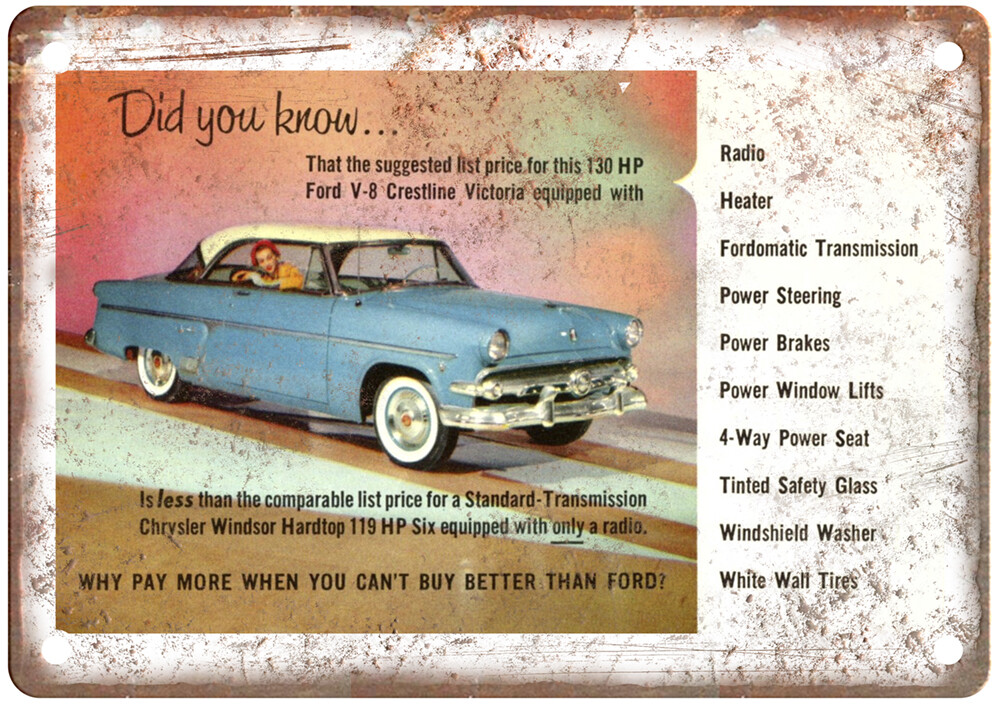 Vintage 1954 Ford Crestline Victoria Ad Retro Look Metal Sign A5622
