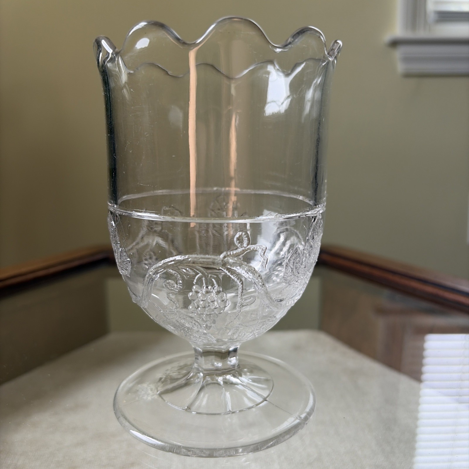 Antique EAPG Bryce Walker Grape Band Spooner Celery Vase Scalloped Rim 1869 asis