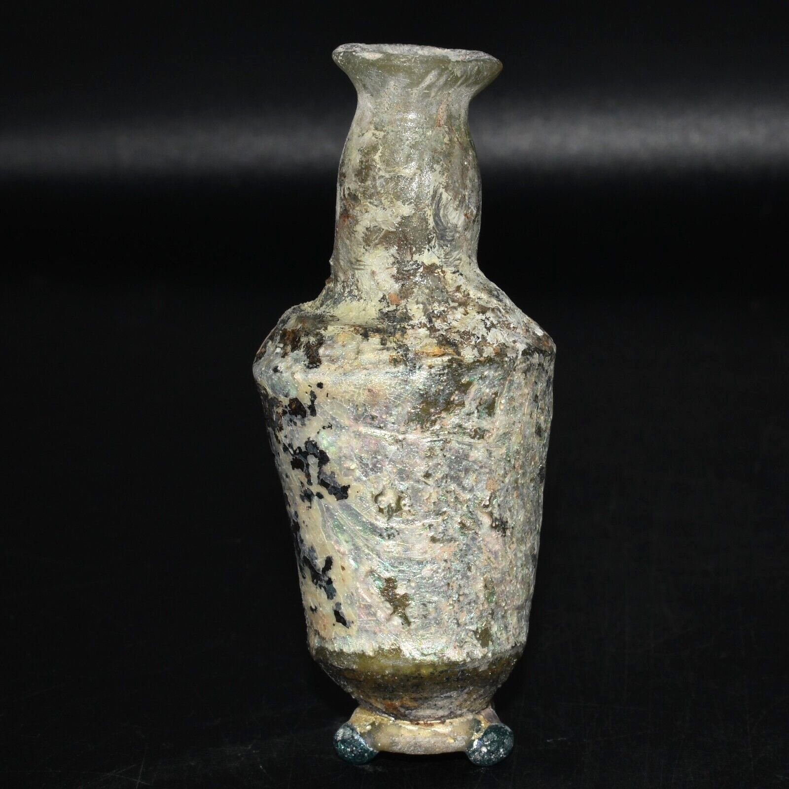 Ancient Roman Glass Bottle with Extremely Strong Golden Patina C. 1st Century AD