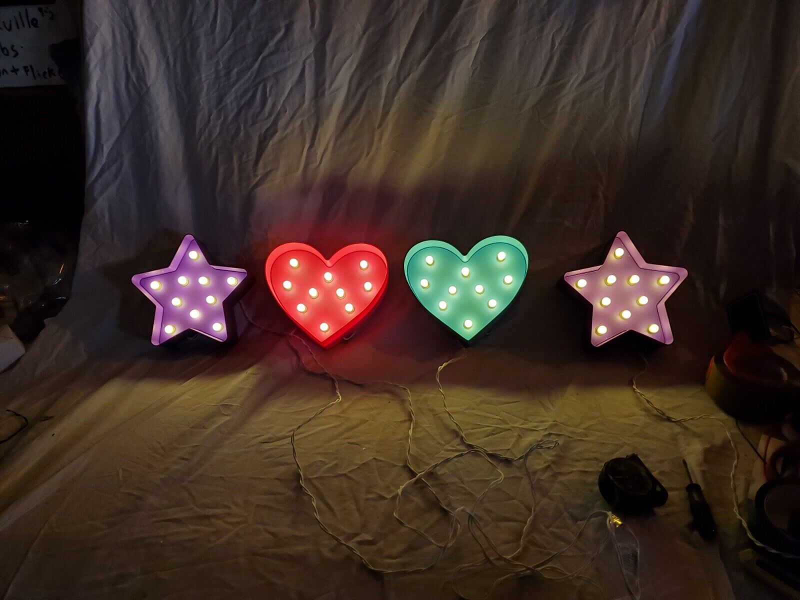 4 Glam Decor Marquee LED Novelty Lamps Kids Christmas Gifts Stars And Hearts 