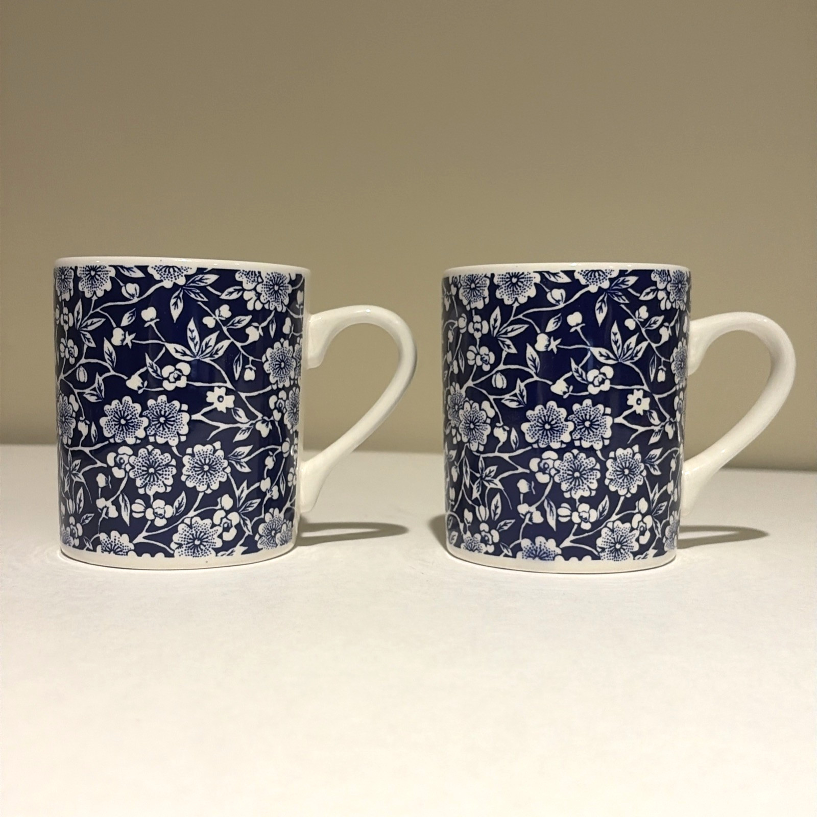 Vtg Queen’s Blue Victorian Chintz Coffee Tea Mug Set Of 2 Floral Transferware
