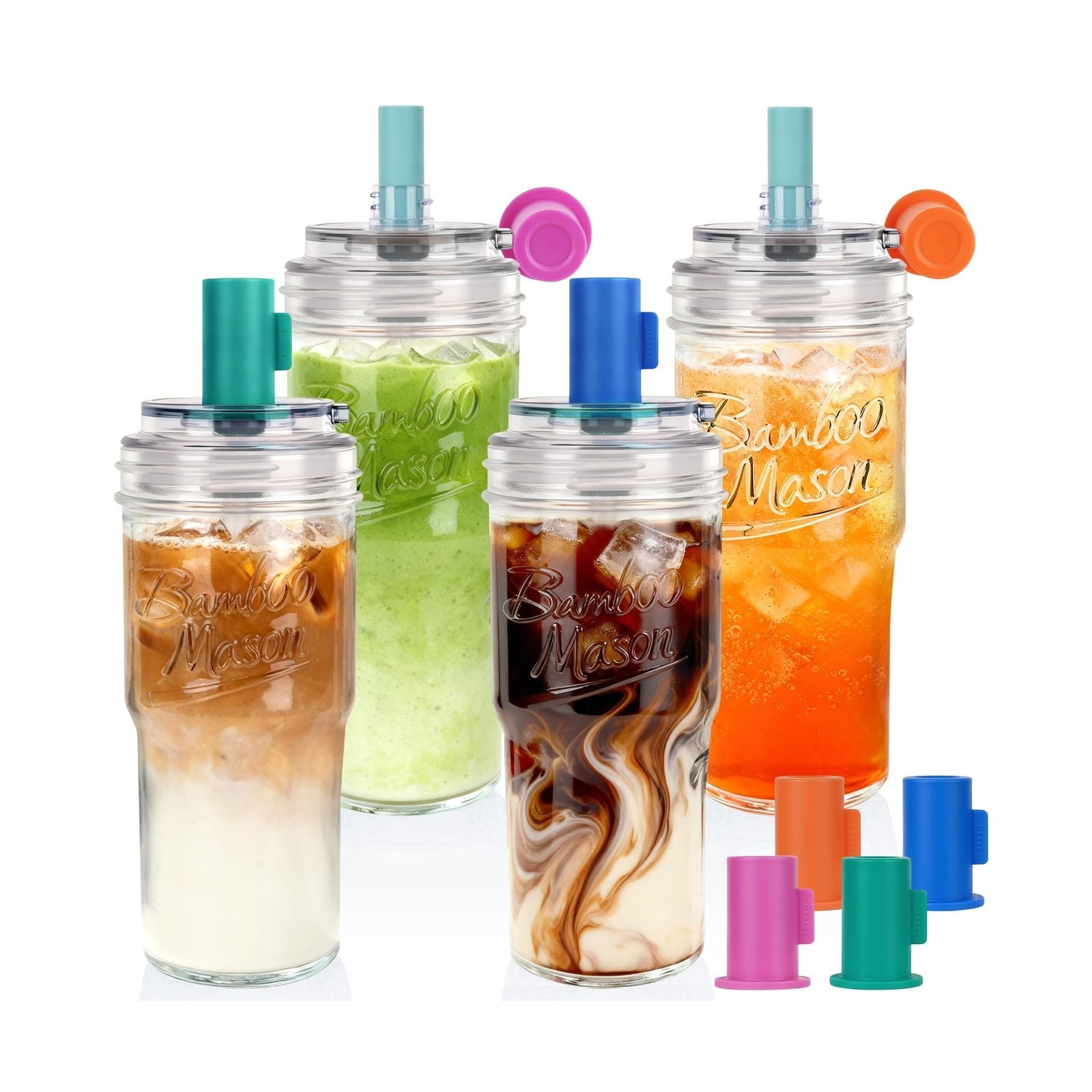ANOTION Bamboo Mason 24oz Glass Tumbler - Leakproof Lid Set ANOTION Bamboo Mason 24oz Glass Tumbler - Leakproof Lid Set