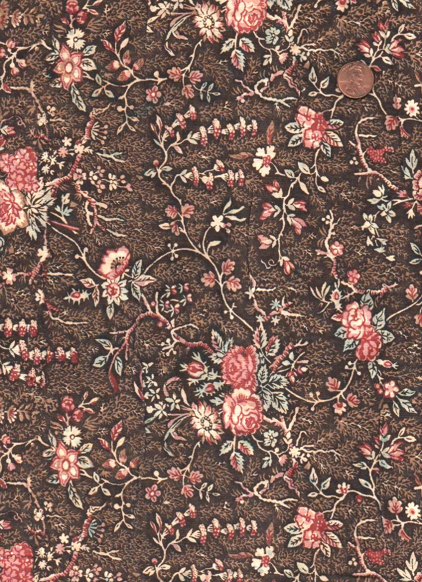 Antique 1870 Floral Trailing Vines Fabric