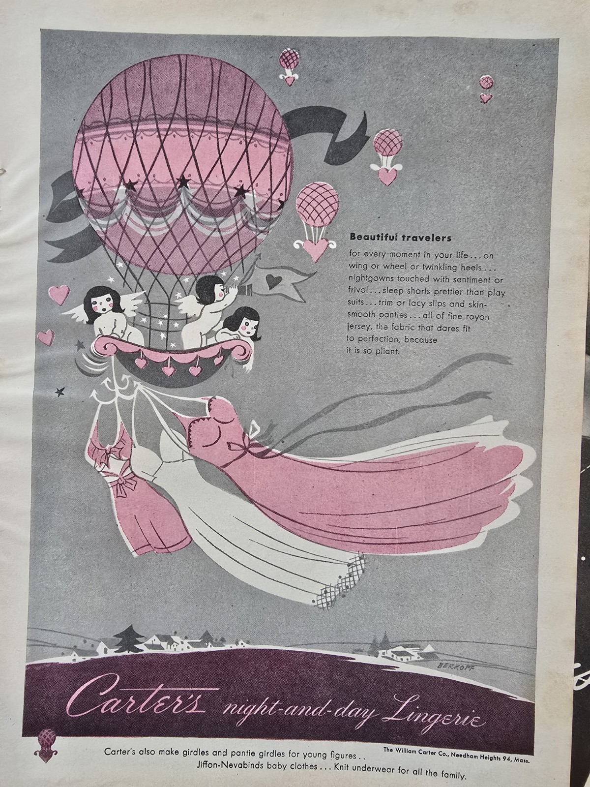 1946 Womens Carter\'s Lingerie Slip Pantie Girdle Bra Gown Cherubs Art Vintage Ad