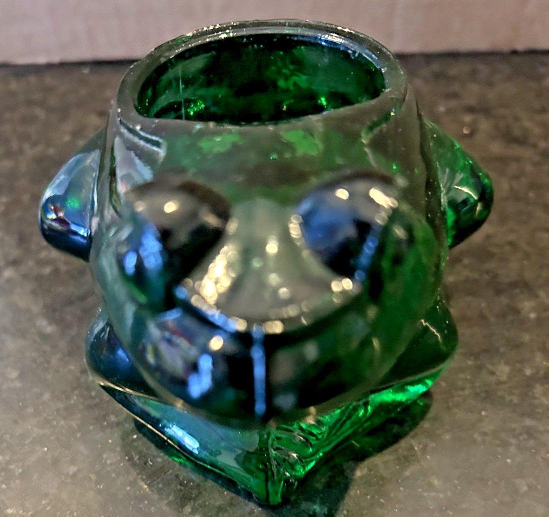 Vintage Green Glass Frog Candle Holder Whimsical Animal Decor