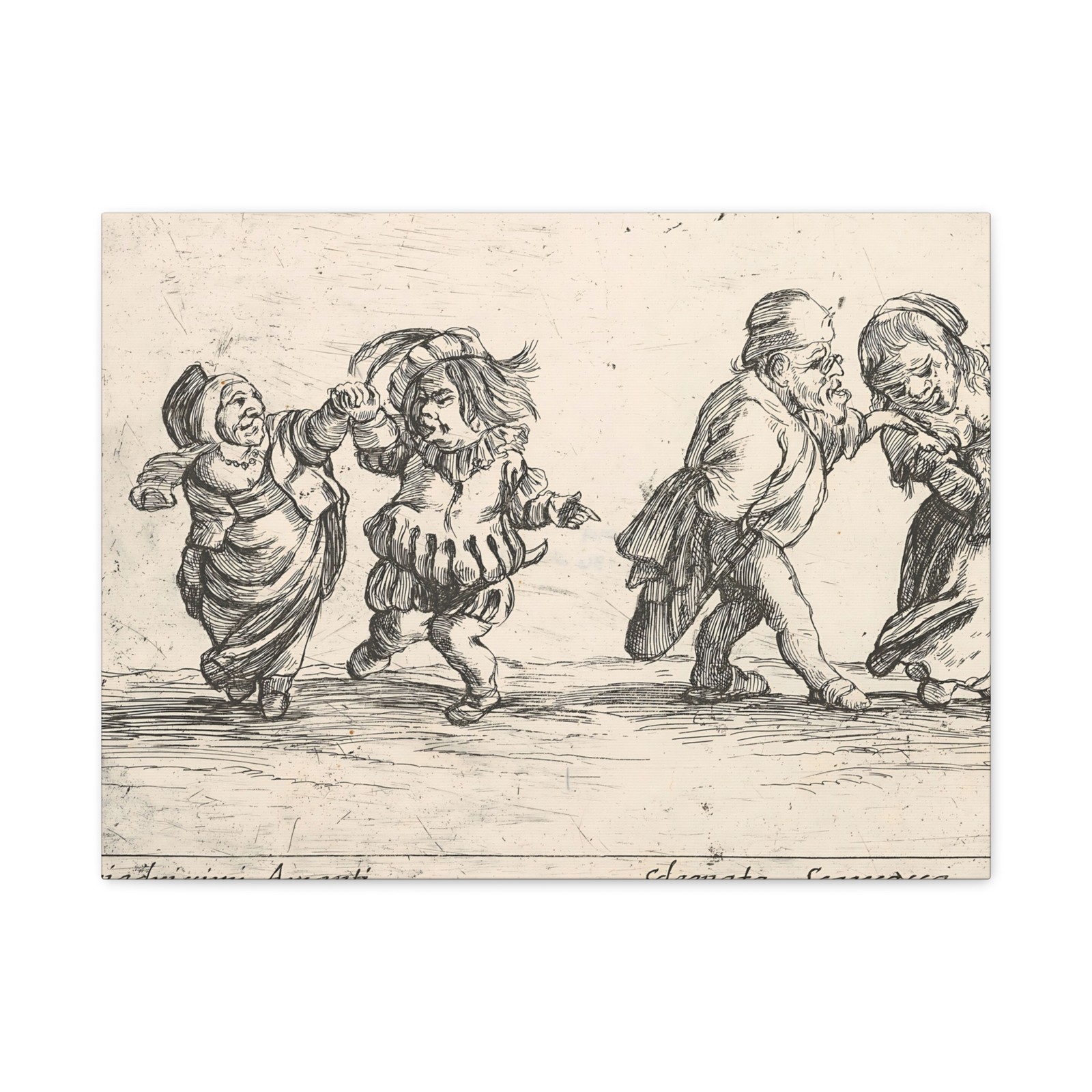 Agostino Mitelli II - Callot figures; old dwarf woman dancing - Canvas Wall Art