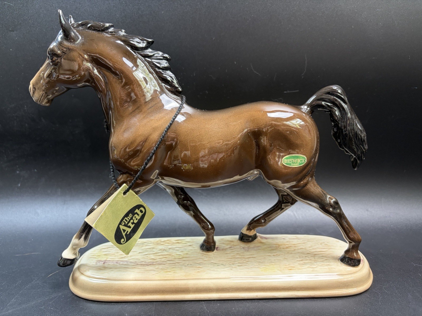 Vintage Beswick Porcelain Horse The Arab Stallion On Base England Original Tag