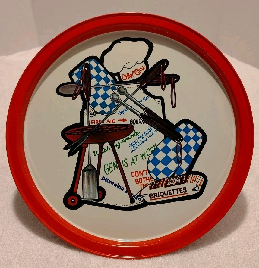 Vintage Round Tin Serving Tray ~ BBQ Theme Style ~ 11\