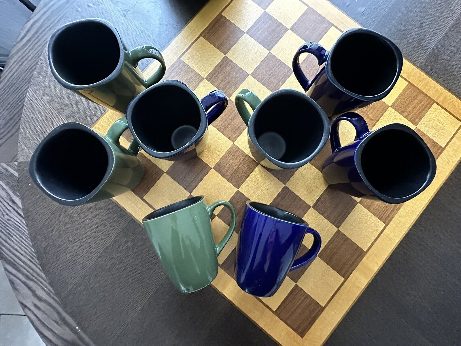 Vintage CORRELL HEARTHSTONE Set Of 8 Mugs Forest Green And Deep Blue, Matte Blk