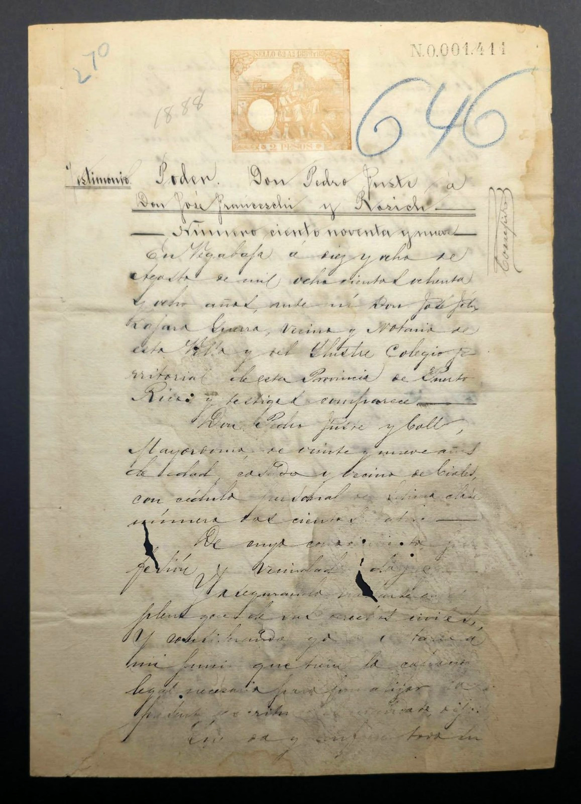 ANTIQUE SPANISH  COLONIAL DOCUMENT / VEGA BAJA PUERTO RICO  1888