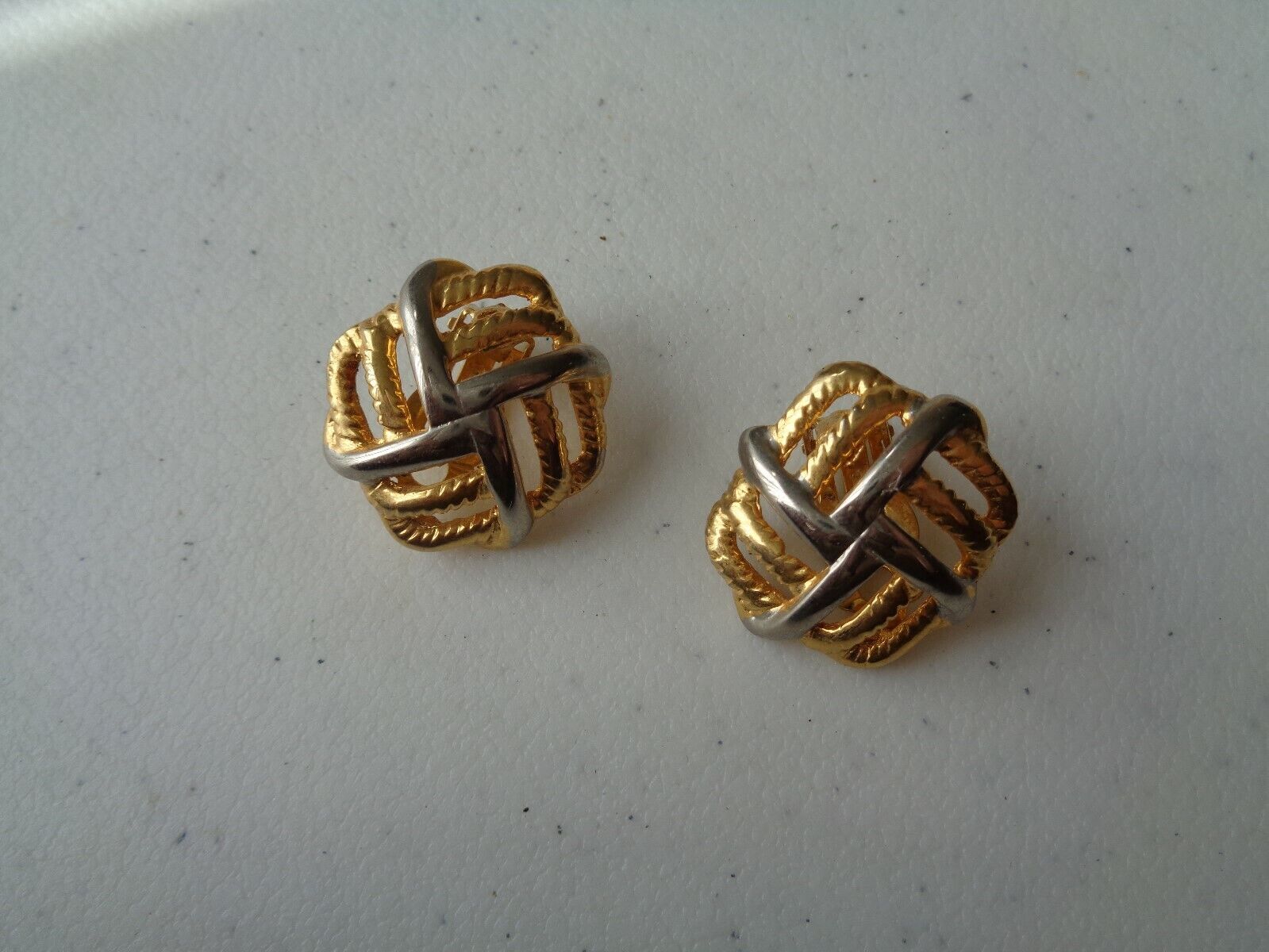 Clip On Style Earrings Vintage Gold Tone w/Silver Accents Clip Earrings One Pair
