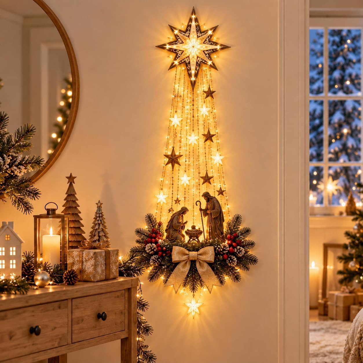 Angel Blessing Wall Light, Starglow Cascading Christmas Angel with Glowing Angel Blessing Wall Light, Starglow Cascading Christmas Angel with Glowing