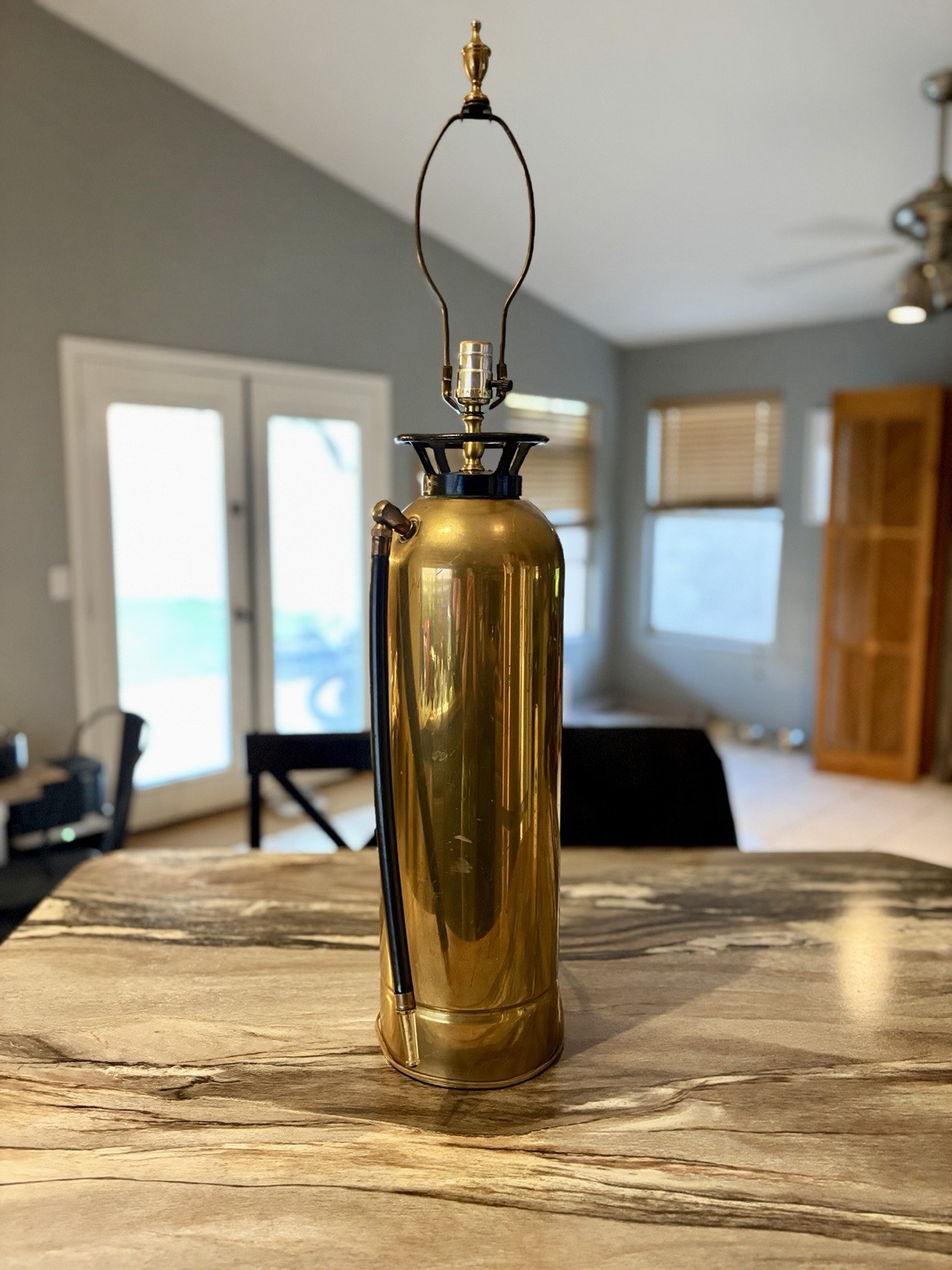 Vintage 1970s Brass Fire Extinguisher Lamp Industrial Decor Table Lamp