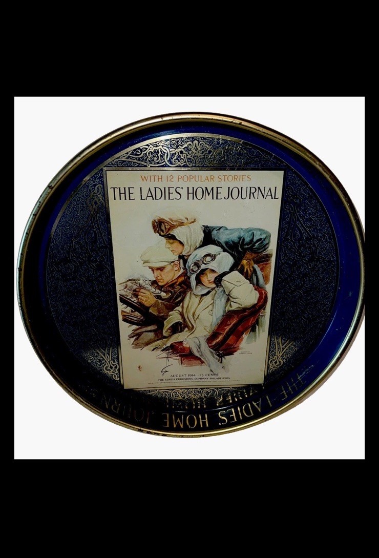 Ladies Home Journal 1914 Advertising Blue Tin Serving Tray Vintage 15” Ladies Home Journal 1914 Advertising Blue Tin Serving Tray Vintage 15”