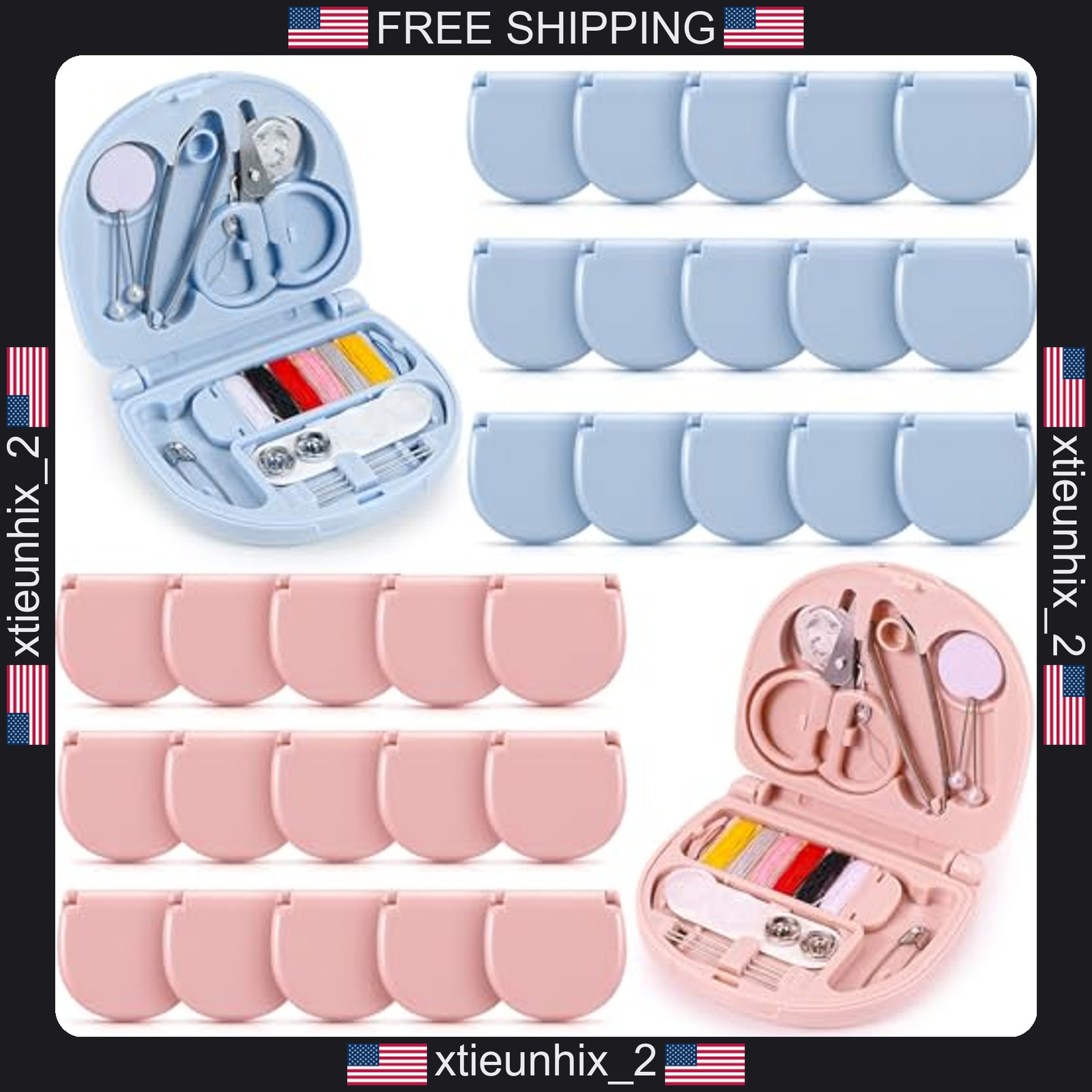 Travel Sewing Kit 10 Pcs Portable Emergency Needle & Thread Set in Pink & Blue