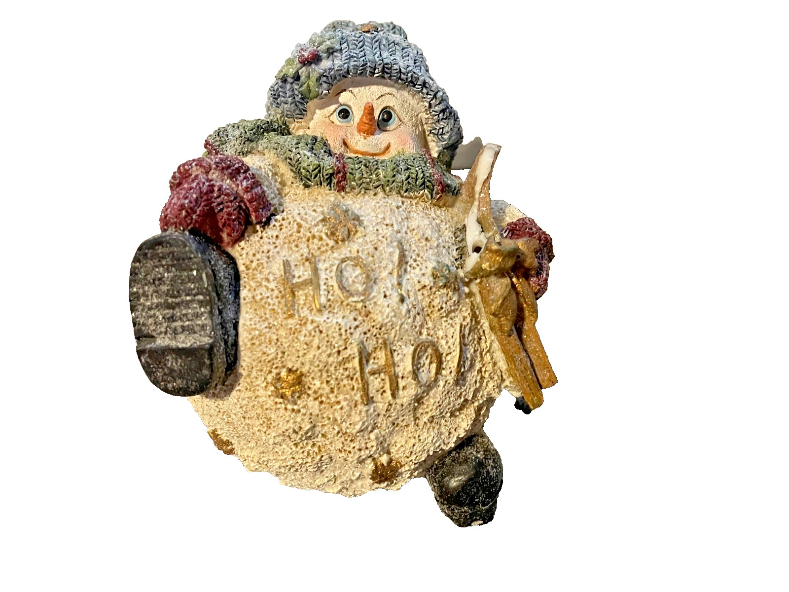 Vintage 5” Chubby Snowman Figurine skiing Resin Christmas hat ho ho ho