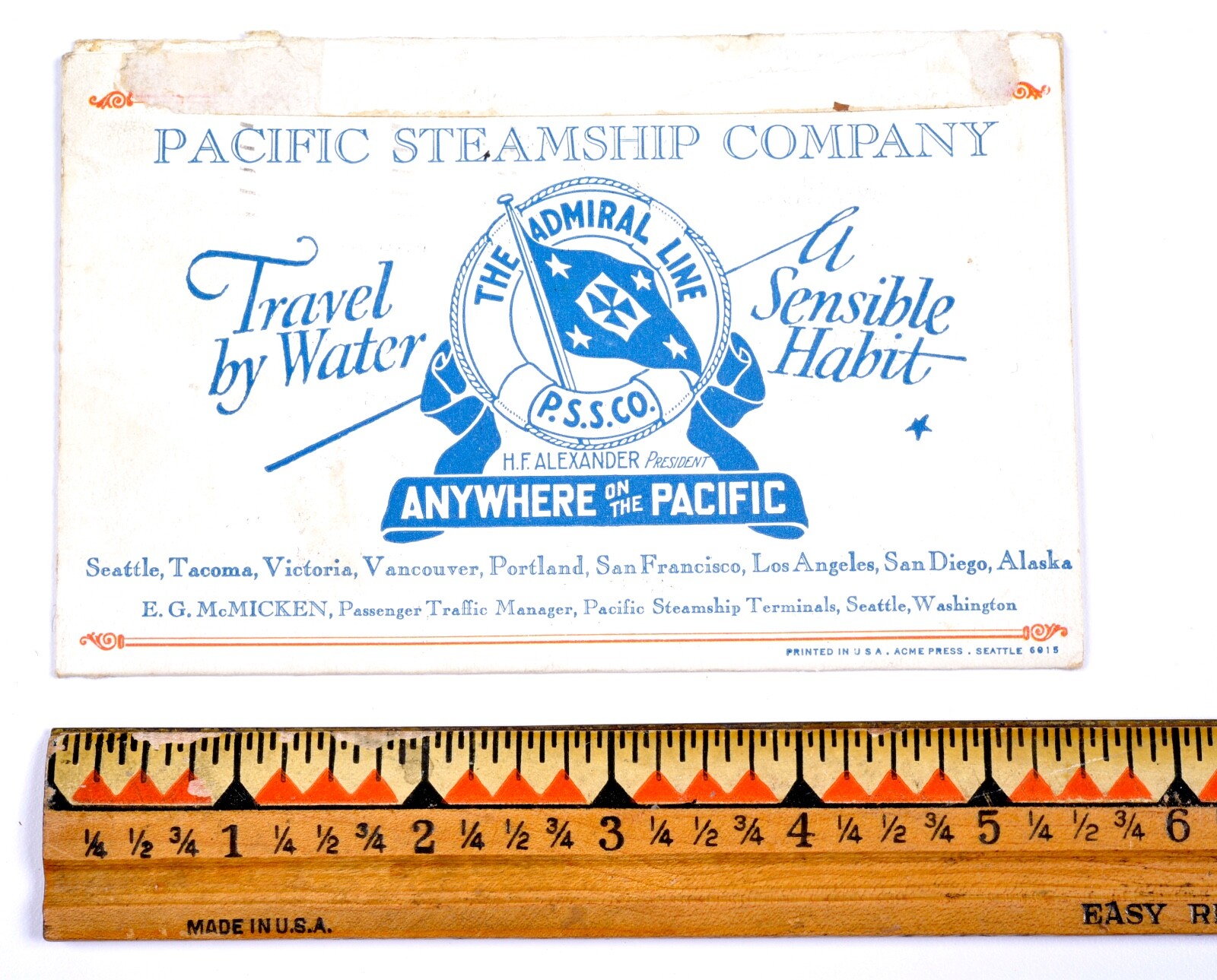 Vintage 1927 Pacific Steamship Co. Admiral Line Ship Postcard/Menu - SCARCE